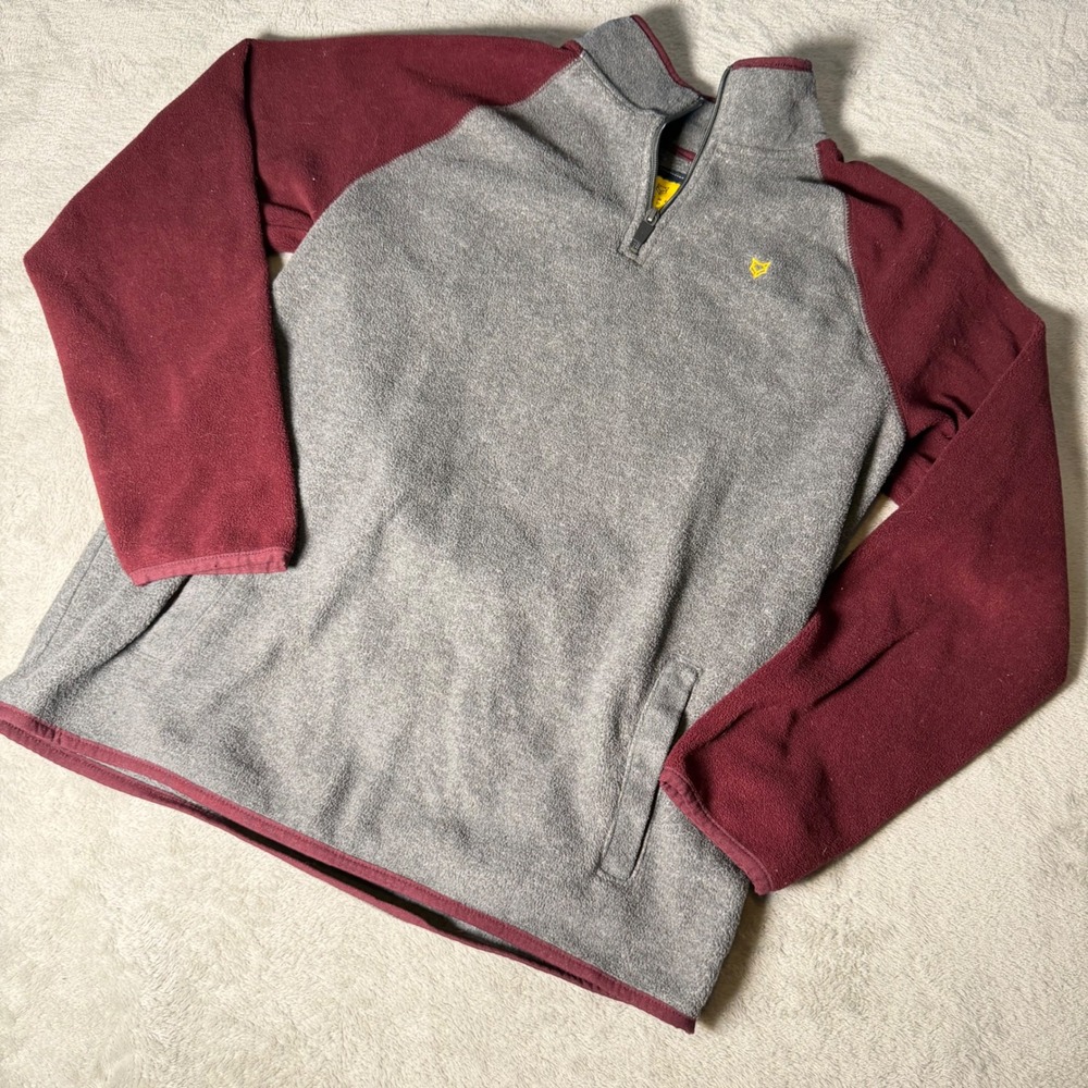 Prince & Fox Mens Quarter Zip Fleece Pullover Gray Burgundy Fox Logo Size Medium